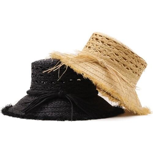 New Ladies Raffia Hollow Retro Beach Sun Hat for Women Fashion Straw Hat Female Summer Sunshade Outing Basin Fisherman Hat