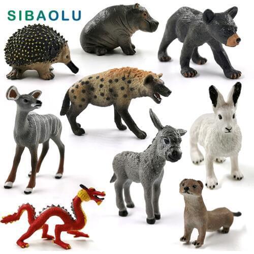 New Chinese Dragon Hyena Hippo Bear Donkey Mole Otter Rabbit figurine Animal model home decor miniature decoration accessories