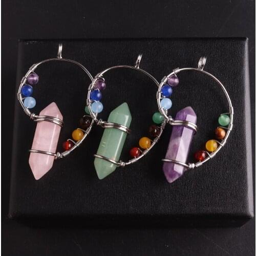 6pcs Seven Chakra Energy Natural Stone Pendant Necklace Women Yoga Reiki Healing Balancing Necklaces Fine Jewelry For Wholesales