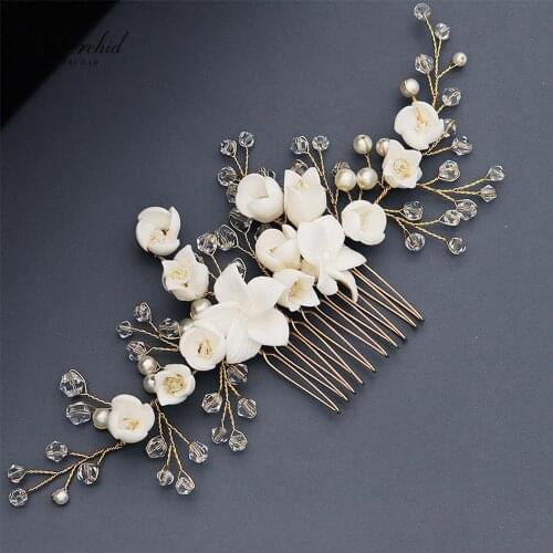 PEORCHID 2020 Korea Bridal Hair Comb Bizuteria Slubna Handmade Hairpiece For Wedding Hair Jewelry Bride flower Hair Vine