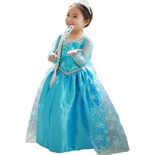 Princess Elsa Dress for Girls Snow Queen Elsa Anna Cosplay Costume Kids Halloween Party Dress for Children Full A-line Solid