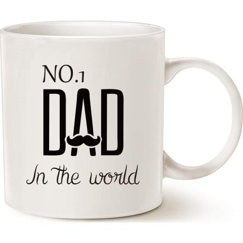 Fathers Day Gifts Funny Mustache Dad Coffee Mug Christmas Gifts from Daughter or Son, NO.1 Dad in the World, Cup White, 11 Oz