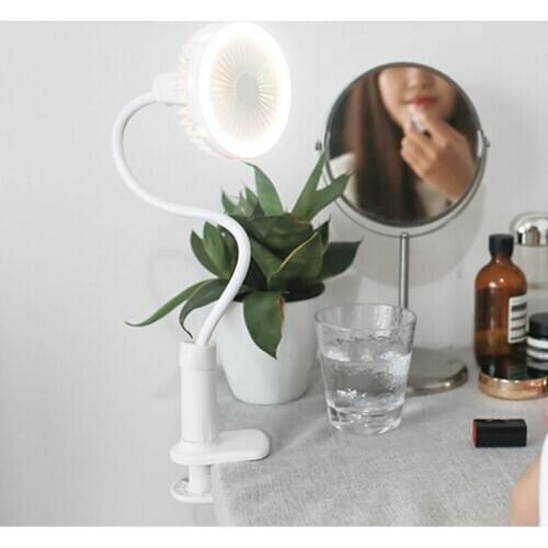Portable Shower Fan Lamp USB Rechargeable Dimmable Mini LED Night Light Make Up Lamp Clip Bendable Electric Creative Student Fan