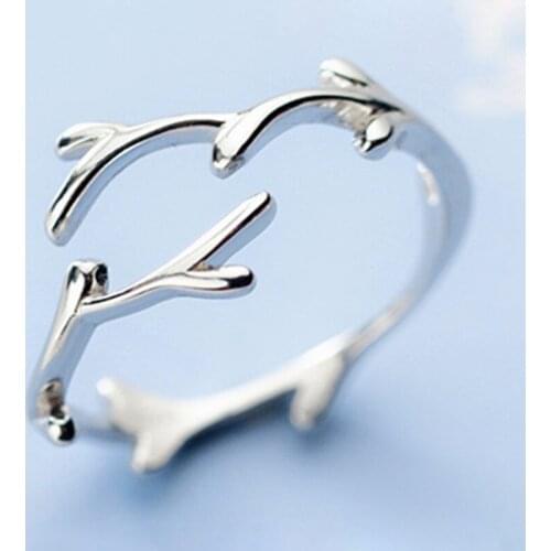 Simple Branch Leaf Thin Silver Color Adjustable Ring For Women Ladies Girls Trendy Fashion Finger Jewelry Gifts