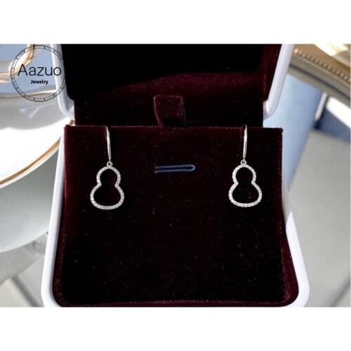 Aazuo Real 18K Pure Solid White Gold Natrual Diamonds 0.35ct Gourd Hook Earrings Gifted For Women Advanced Wedding Party Au750