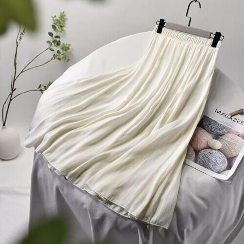 Sherhure 2020 Summer White Stretch High Waist Pure Color Women Boho Beige Skirt With Lining Faldas Jupe Femme Saia