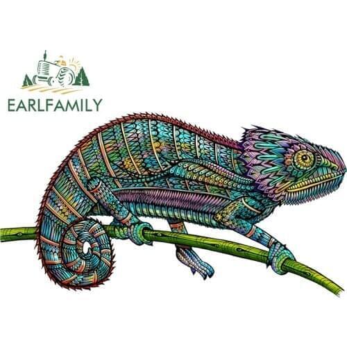 EARLFAMILY 13cm x 7.1cm for Colorful Chameleon Vinyl Car Stickers DIY Scratch-proof Window Graffiti Sticker Waterproof Decal