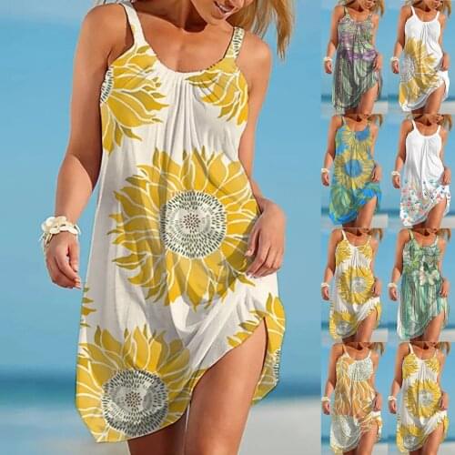 Women Dress Summer Fashion Sexy Sleeveless Ethnic Printting Loose Beach Bandage Dress Vestido Femme платье женское весна