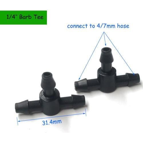 1/4'' 3 Way Barbed T Connector for 4/7mm Hose Garden watering Pipe Hose Tee Joint Micro Drip irrigation tool 50PCS