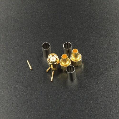 20pcs Gold plated RP-SMA male plug jack crimp for RG58 RG142 LMR195 RF straight connector