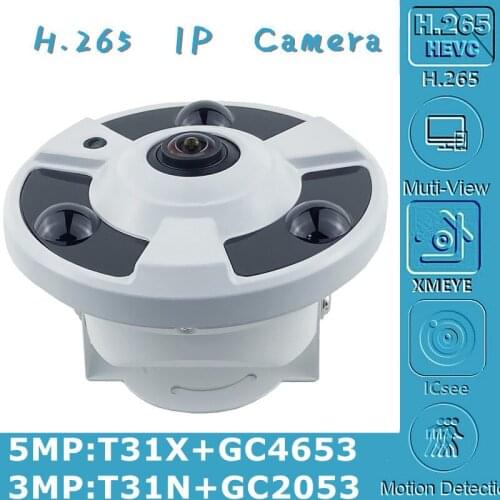 3/5MP IP Panorama Metal Ceiling Dome Camera 1.7mm FishEye T31N+GC2053 2304*1296 T31X+GC4653 2592*1904 Onvif IRC Raidator