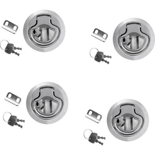 4 Pieces 2' Door Latch Hatch Round Pull Locking Flush Mount Deck Latch for Marine Boat Caravan Car Accessories