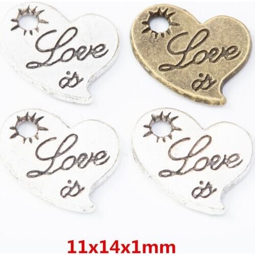70 pieces of retro metal zinc alloy Love Pendant for DIY handmade jewelry necklace making 8016