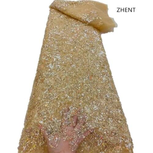 African Lace Fabric High Quality Handmade Sequins Embroidery Lace Fabric For African Nigerian Wedding Dress RF-450