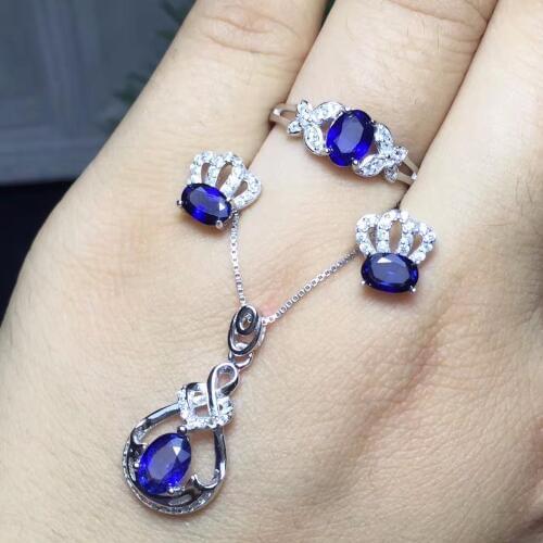 Shop promotion, 925 silver, natural sapphire suit, ring necklace, 0.5 carat per piece, simple and beautiful