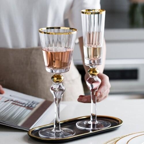 European style gold drawing red wine glass champagne glass crystal glass high foot wine glass wine set cocktail glass