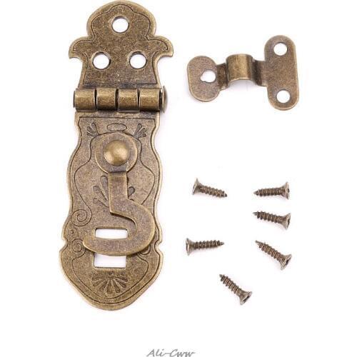 Bronze Tone Wooden Box Toggle Lock Vintage Metal Buckle Antique Hasp Latch