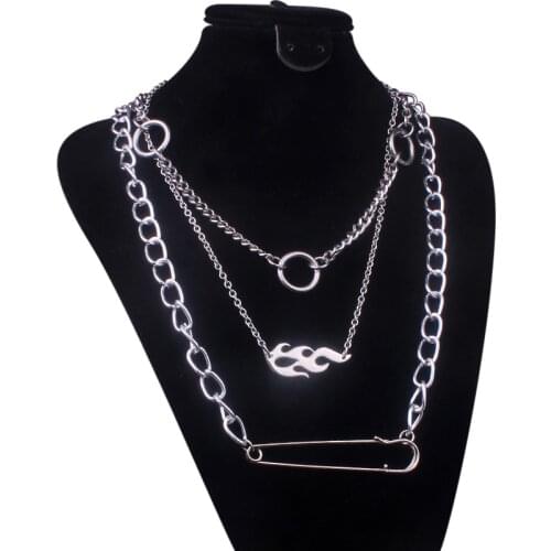 Alloy Stainless Steel Chain Chic Hip Hop Circles Choker Necklaces For Women Rock Flame Pin Necklaces For Men Jewelry