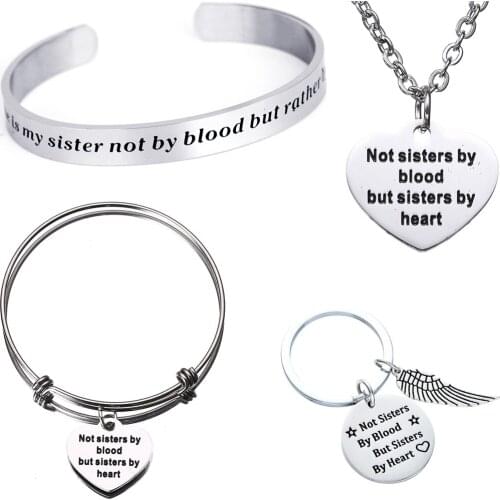 Stainless Steel Necklace Family Friends Love Heart Pendant Not Sisters By Blood But Sisters By Heart Birthday Party Charm Chain