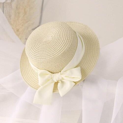 Childrens Bowknot Summer Girls Beach Sun Hat Fashion Kid Girl Sun Protection Baby Straw Hat 2-6 years