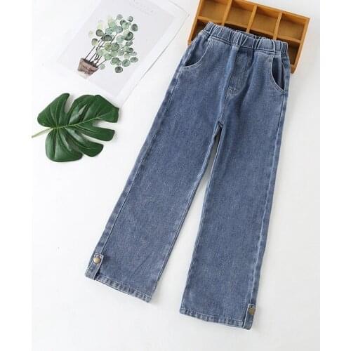 4-10 Years Girl Childrens Jeans Pants Spring Autumn New Kids Solid Loose Straight Denim Pants Fashion Wide Leg Jeans for Girls