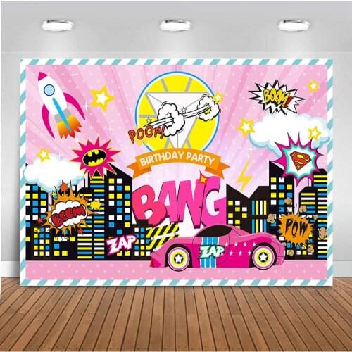Super Hero City Themed Birthday Party Banner Photography Backdrops Boys Girls Cake Dessert Table Decoration Photo Background