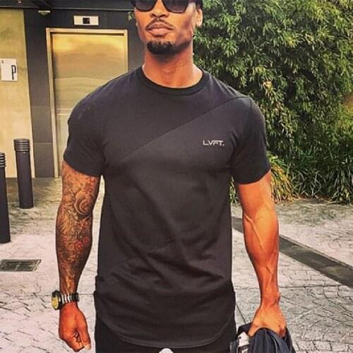 Mens T-shirt new round neck short sleeve T-shirt mens exercise running breathable quick dry short sleeve fashion patchwork top
