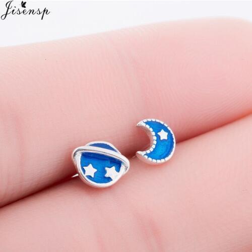 Jisensp Women Jewelry Fashion Cute Tiny Asymmetric Satellite and Moon Earrings Party Gifts New Korean Geometrical Star Earrings
