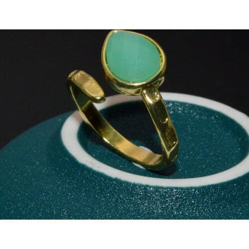 New Arrival Natural Austrial Jade Faceted Pear Shape Open Adjustable Ring Fashion Women Gold Plating Jewelry Party Gift