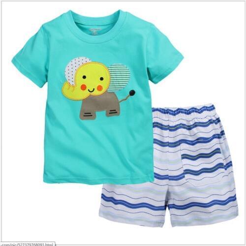 Blue Elephant Children Clothes Sets Summer Short Sleeve T-Shirt Stripe Pants Suit Baby Boys Clothing Kids Tops Fashion Outfits