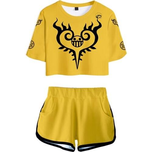 Anime cosplay t short One Piece short Trafalgar Law Cosplay Costume Crop Top Shorts Two Piece Sets men clothes
