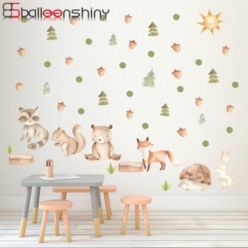 BalleenShiny Forest Cartoon Animal Fox Bear DIY Wall Sticker Nordic Style Baby Children Room Mural Decals Nursery Home Decor
