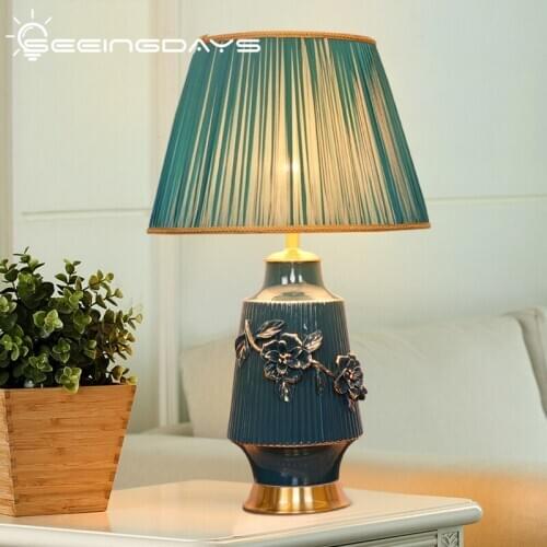 SeeingDays Luxurious New Chinese Style Ceramic Enamel Table Lamp American Style High-End Living Room Sofa Bedroom Bedside Lamp