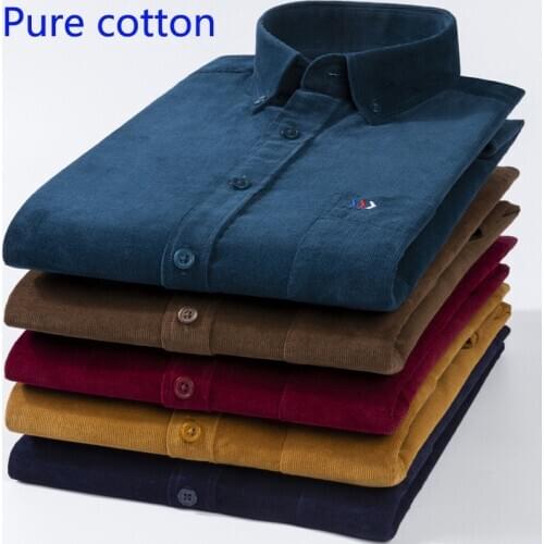 New Spring Autumn Pure Cotton Corduroy Men Long Sleeve Casual Loose Large Casual Shirts Single Breasted Shirt Plus Size S-5XL