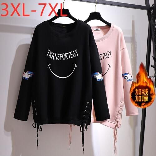 New Ladies Autumn Winter Plus Size Tops For Women Large Long Sleeve Print Wool Line Keep Warm Thick T-shirt 3XL 4XL 5XL 6XL 7XL