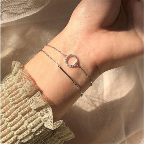 New Arrival Zirconia Double Layer Bracelets For Women Jewelry Bright Round Silver 925 Bracelet Girl Popular Birthday Gift
