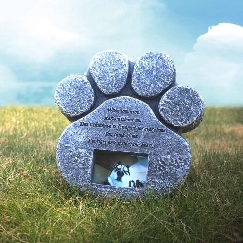 Pet Memorial Stone Paw Print Photo Frame Grave Pet Monument Tombstone For Dogs Cats Animal Funeral Tombstone