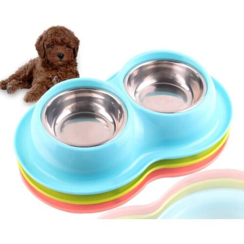 Pet Dog Stainless Steel PP Double Bowls Food Anti Ants Water Dog Bowl Cat Feeder Cat Pet Bowl