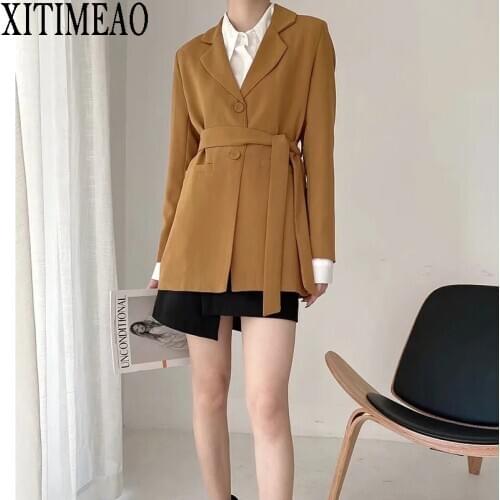 XITIMEAO New Women Casual Blazer Jacket Office Lady Pockets Slim Suit Coat Single Breasted Thick Ladies Business Blazers With Be