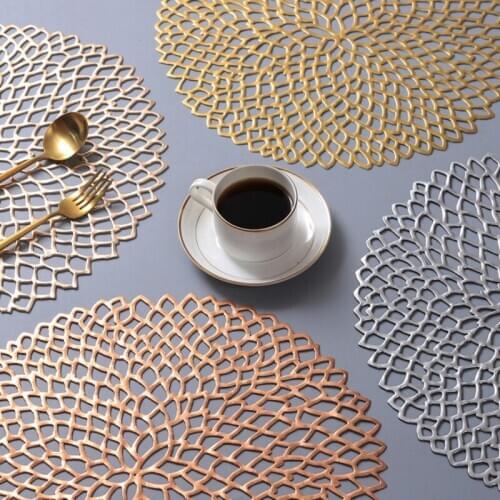 PVC Hollow Round Cup Mat Home Decoration Non Slip Insulation Washable Hotel Restaurant Wipeable Placemat