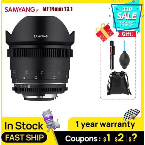 Samyang MF 14mm T3.1 VDSLR MK2 Bright Ultra Wide Angle Cine Lens Nikon F Sony E 4/3 Canon EF Fixed Focal Length Follow Focus