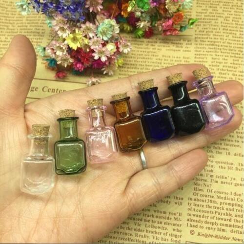 Mixed 100pcs colors handmade Mini Glass Color Bottles jars Rectangle Cute Bottles With Cork Little Bottles Gift tiny Jars Vials