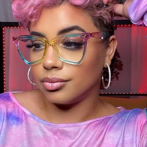 Triangle Transparent Glasses Rainbow frame Unisex Rivet Fashion Blue Light Blocking Glasses Phone Clear Lens Optical Spectacles