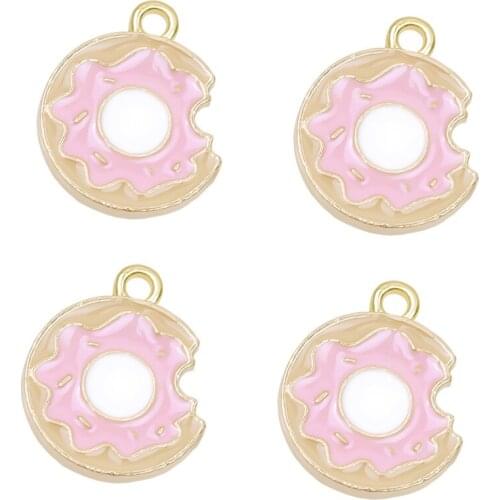 20Pcs/Lot Enamel Alloy Funny Food Donut Charms Cake Dessert Pendant Fit Women Necklaces Keychain Earrings Jewelry Making