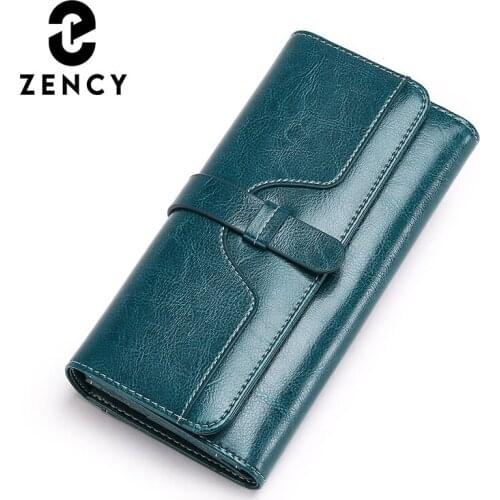 Zency Fashion Retro Bags Women Genuine Leather Clutch Bag High Capacity Quality Wallet Card Case Coin Long Zipper Purse