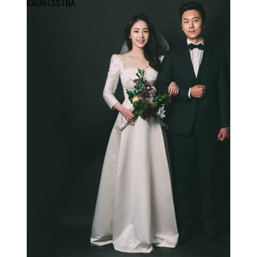 KAUNISSINA Elegant Satin Wedding Dresses Women New Simple Square Collar A-Line Bridal Gown Princess Vestido De Novia White Dress