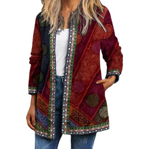 Coat Ethnic Pocket Vintage Anti-shrinking Women Coat Winter Cardigan Women Autumn Jacket Cardigan Woman