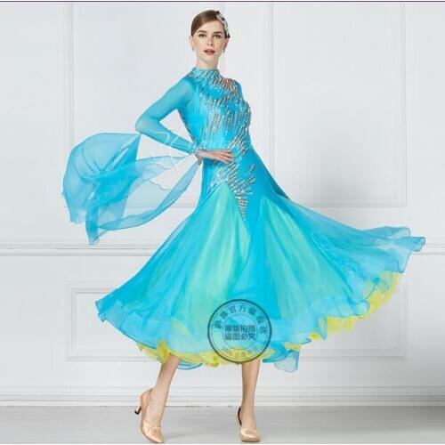 Big Swing Dress Women Ballroom Dance Dress Competition Clothes Ladies Latin Dance Performance Costume blue 17132