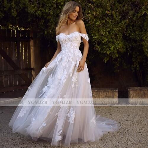 Vestido De Noiva Off Shoulder Wedding Dresses Plus Size 2020 A Line Lace Appliques Wedding Gowns Bride Dress Robe De Mariee