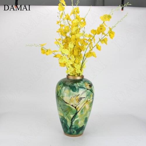 Hand Painted Gold Ceramic Vase American Modern Golden Stroke Bird Decorative Flower Pots Rnaments Living Room Desktop Decoration